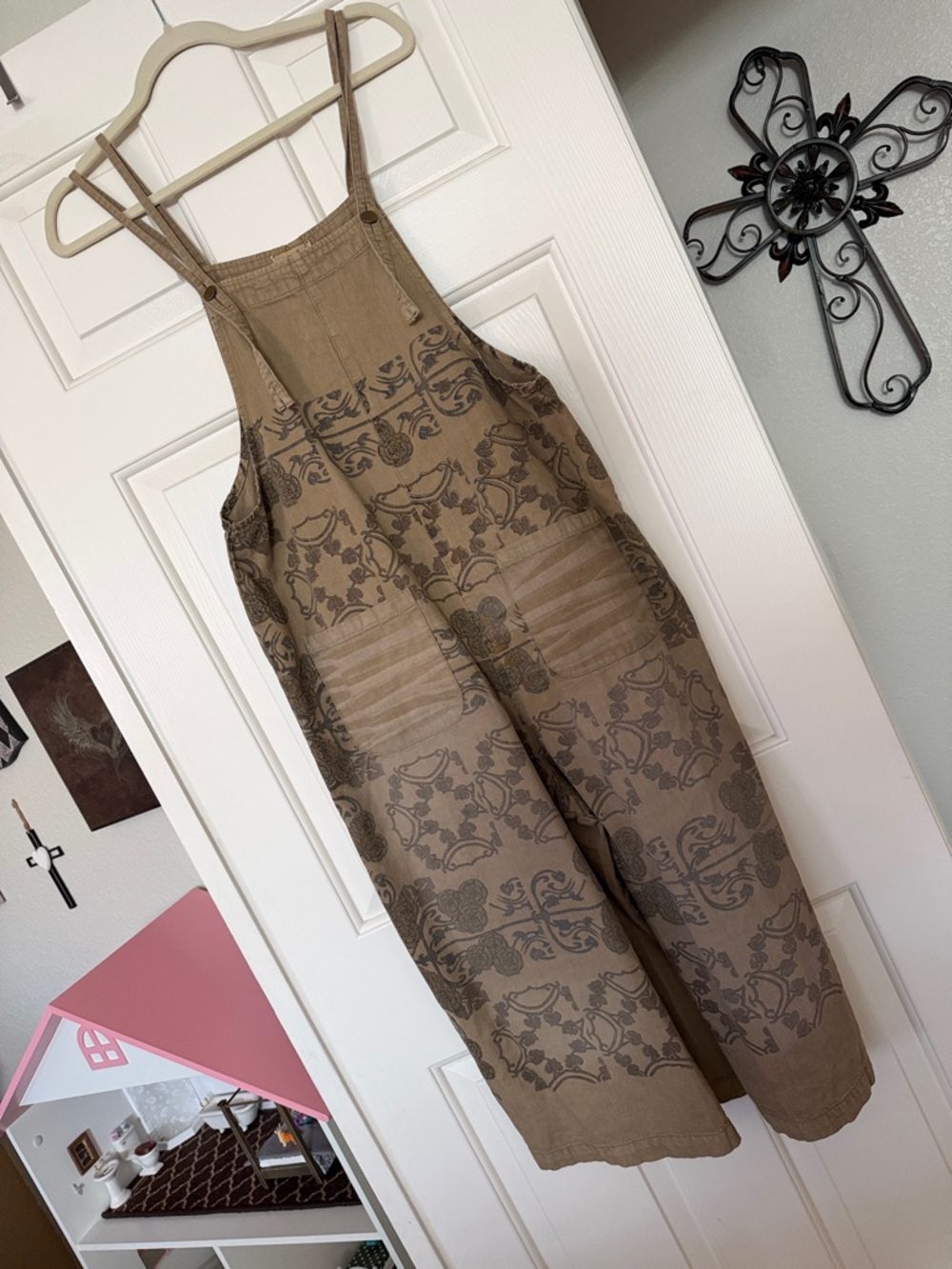 easel Brown Printed Adjustable-Strap Overalls Jumpsuit